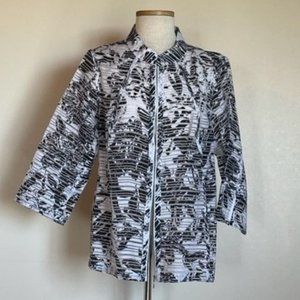 Coldwater Creek Semi Sheer Burnout Black White Lightweight Zippered Jacket sz 16